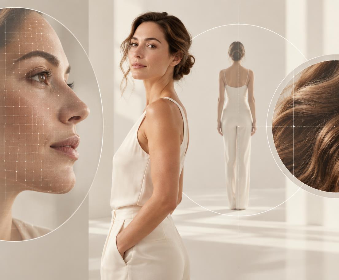 Registro integrado de rosto, corpo e cabelo